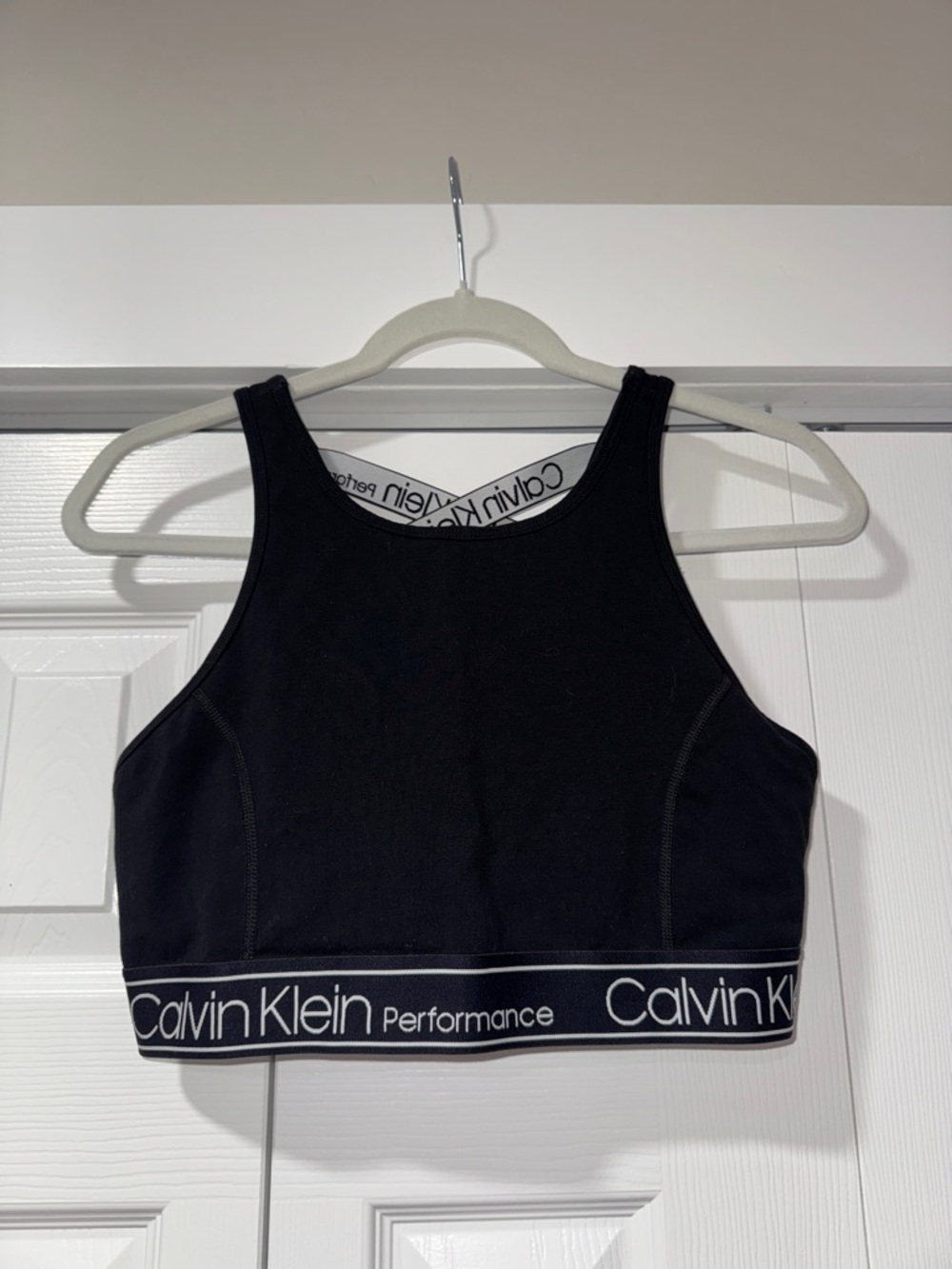 Calvin Klein Black Logo-Trim Performance Crop Tank